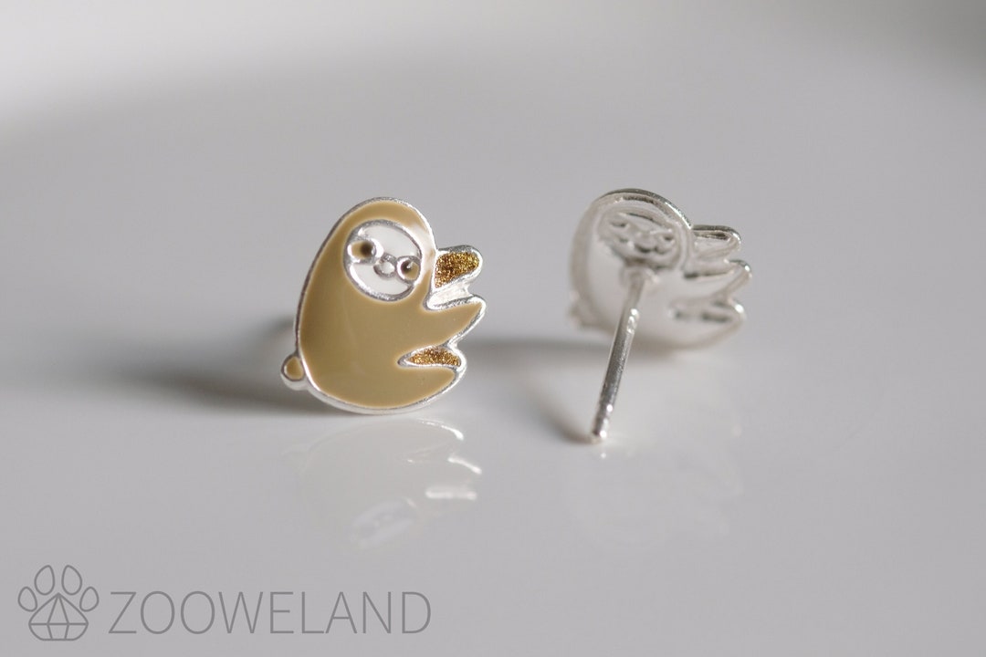 Sloth Back Earser Sloths Silver Stud Earrings - Dainty 925 Sterling Silver Stud Friction ...