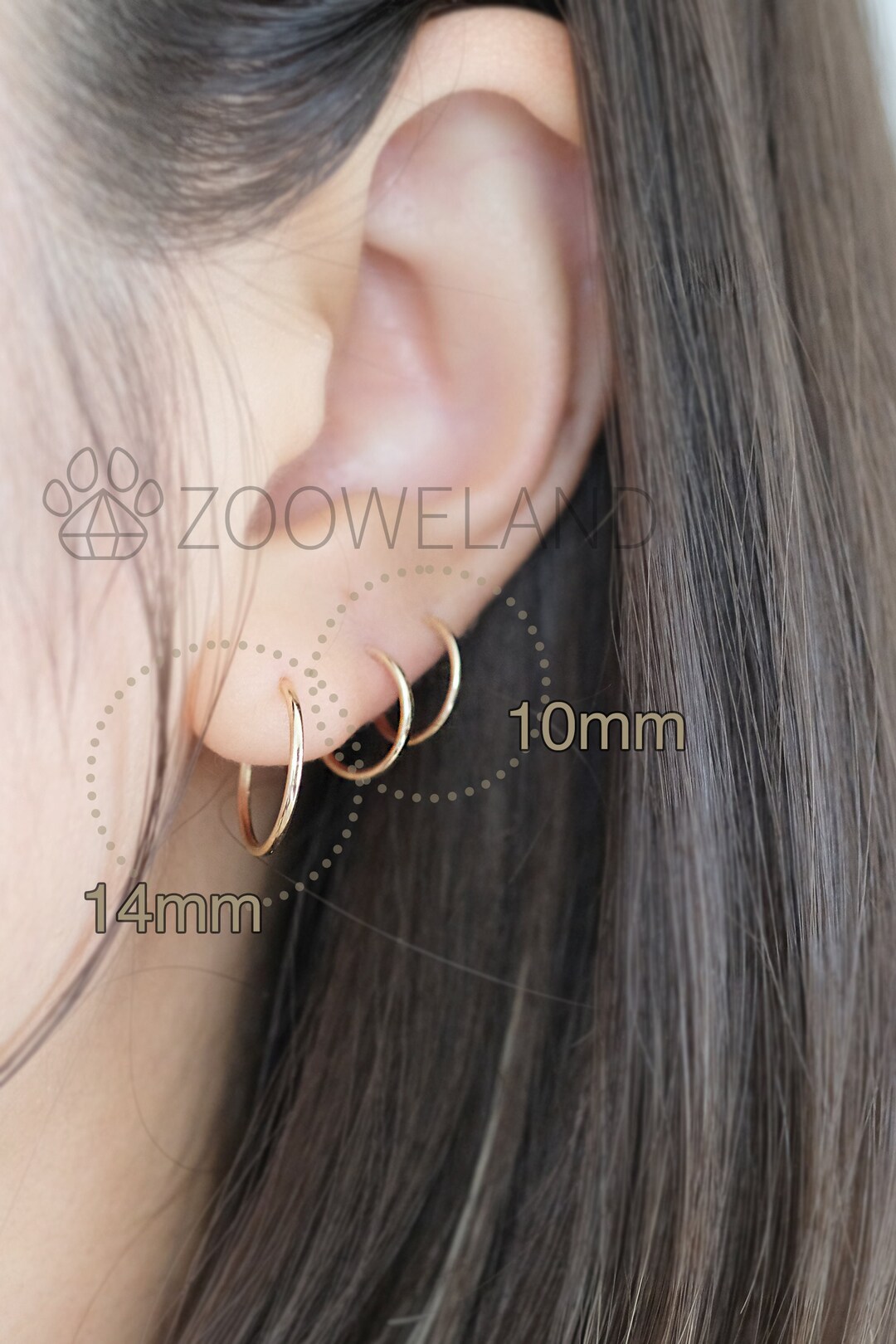 14K Yellow Gold Huggies Hoop Earrings, Thin Solid Gold, Endless Hoop