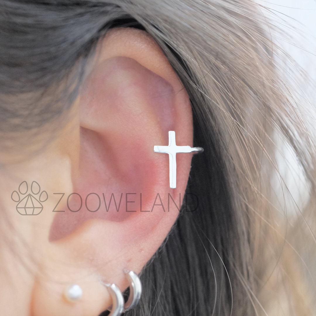Cross Ear Cuff 925 Sterling Silver, No Piercing Needed, Wrap Earring