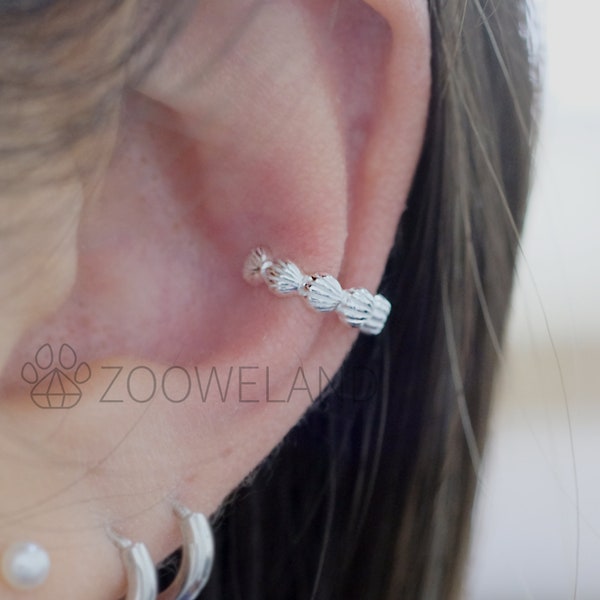 Scallops Shell Ear Cuff - 925 Sterling Silver, No Piercing Needed, Wrap Earring, Line, Minimalist, Cute, Unique, Dainty, Simple, Ocean