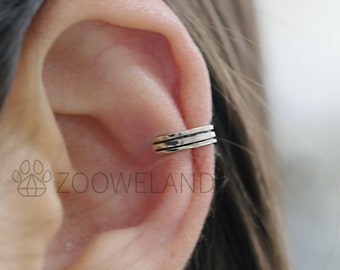 Simple Ear Cuff with Lines - 925 Sterling Silver, No Piercing Needed, Wrap Earring, Bead, Minimalist, Cute, Unique, Dainty, Modern, Plain