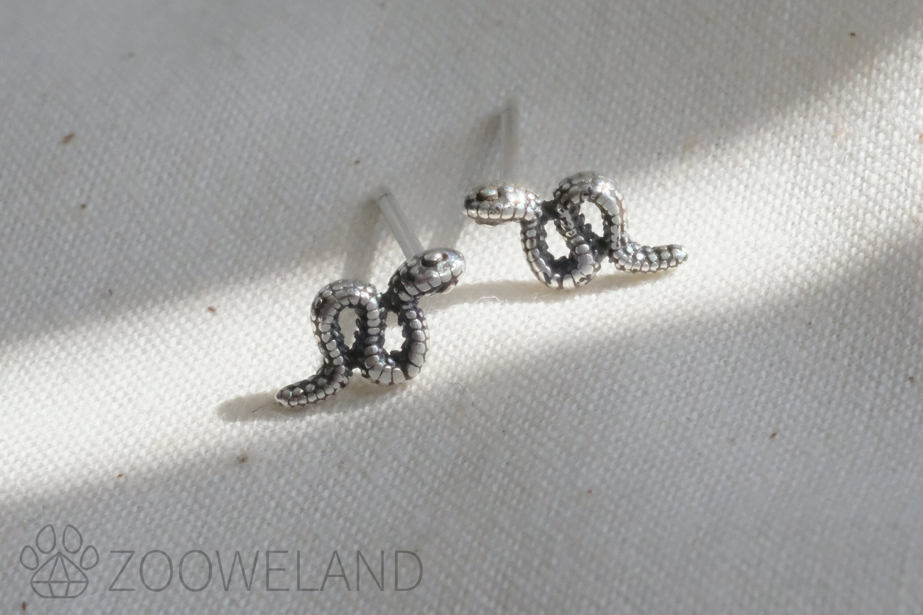 Snake Silver Earrings - Dainty 925 Sterling Silver Stud Friction Push Back Earrings for Children Girls Women, Animal, Reptile, Vintage Style