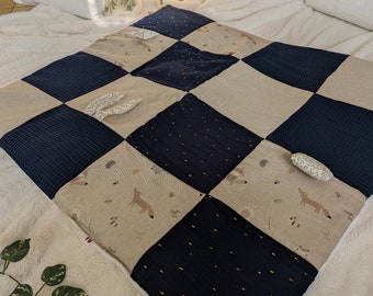 Tapis d'éveil doux - bleu et crème avec jeux