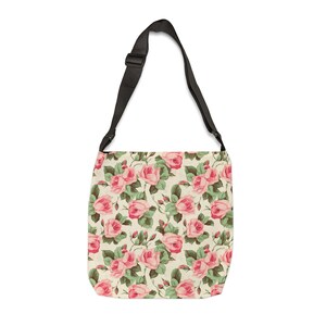 Floral Print Adjustable Tote Bag: Versatile Polyester Purse