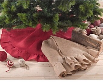 NWOT Park Designs Red Burlap Ruffle Mini Small Christmas Button Tree Skirt