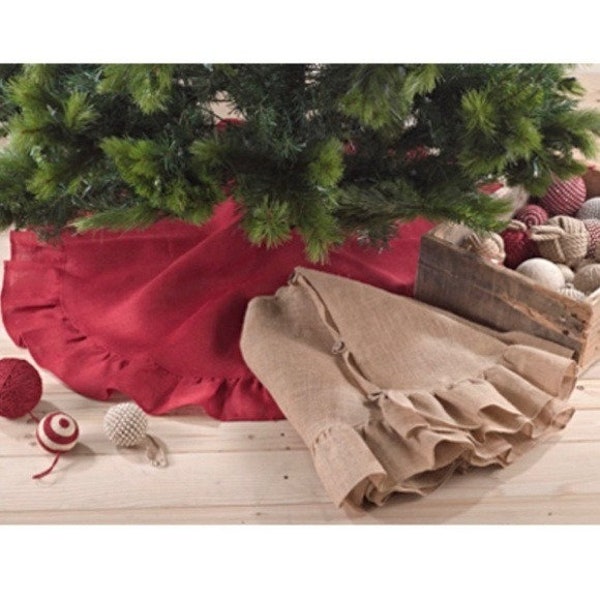 NWOT Park Designs Red Burlap Ruffle Mini Small Christmas Button Tree Skirt