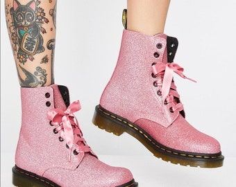 DR. MARTENS 1460 Pascal Pink Glitter 8 Eye Boots Booties Punk - Etsy