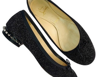 Louboutin Massine Crosta Black Glitter Studded Comete Leather Ballet Flats 36