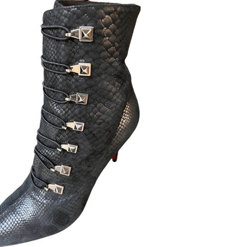 New Christian Louboutin Frenchissima Black Lace up Point Toe Boots ...