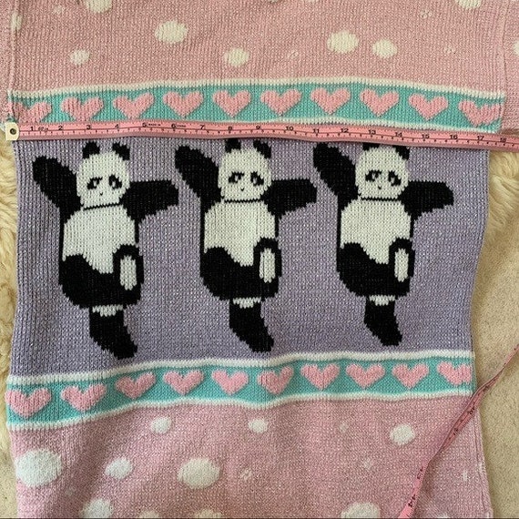 Vintage Adele Panda Hearts Bubble Knit Kawaii Fai… - image 7