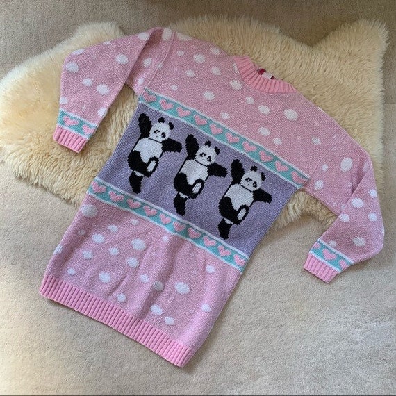 Vintage Adele Panda Hearts Bubble Knit 