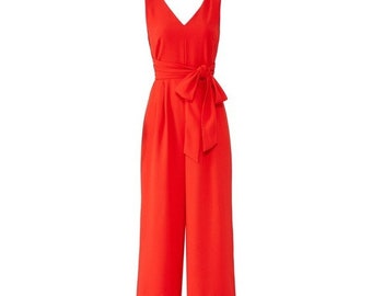 J. Crew Red Crepe Wide Leg Jumpsuit Romper 00