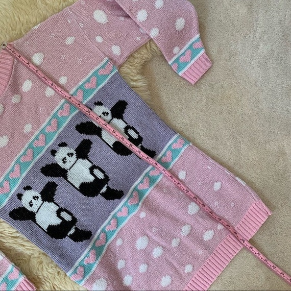 Vintage Adele Panda Hearts Bubble Knit Kawaii Fai… - image 10