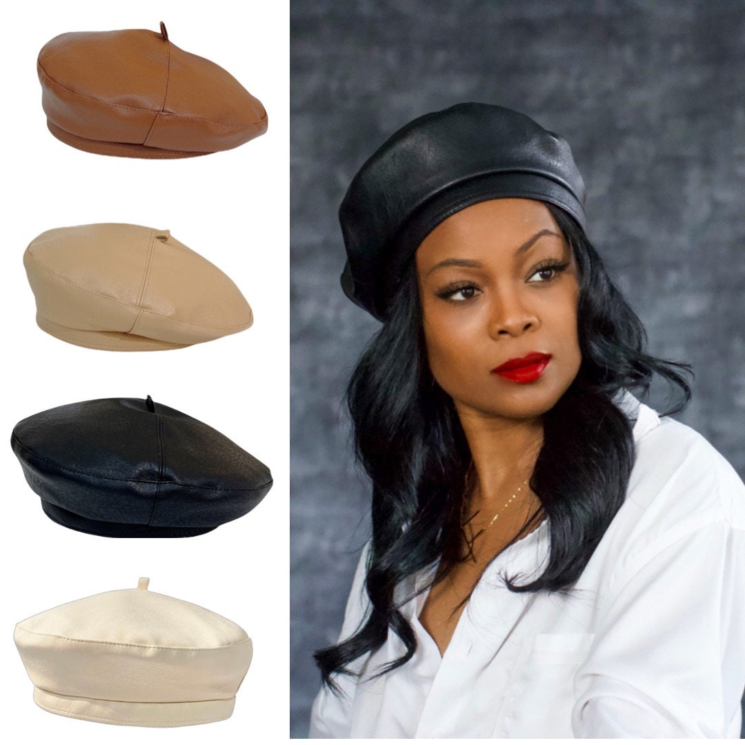 VEGAN FAUX LEATHER Berets Women Vintage Style French Beret Full Liner Military Beret Solid