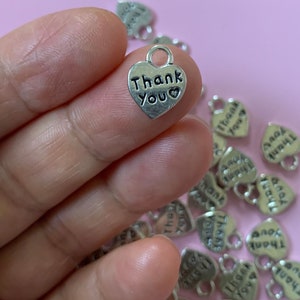 5 Double-Sided Charms,Antique Silver Metal AlloyThank You Heart Charms,Message Charms 10x12mm