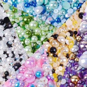 35Gram Mixed Colors and Size 3-10mm Flatback Faux  Half Round Pearls  Resin Rhinestone Imitation Pearl Beads