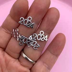 5 Silver Year 2023,2024,2025Charms, 14mm x 10mm, Silver Tone Charm,Antique Silver 2023 Graduation Year Charm
