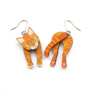 Ginger cat earrings - mismatched earrings, cat jewellery, head and tail animal earrings, cat lover gifts, asymmetrical earrings, cute cat