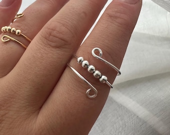 Verstellbarer Anxiety Ring mit beweglichen Perlen | Anti-Stress & Anxiety Ring in Gold oder Silber | Beruhigender Schmuck | Stapelring