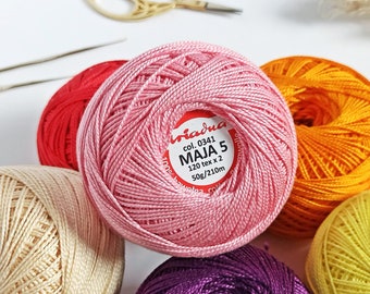 MAJA Tamaño 5 Hilo de ganchillo de algodón perlado Brillo y estructura agradable / 210 m / Doble mercerizado / Bien torcido