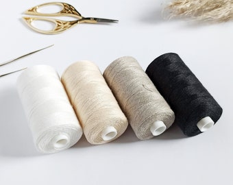 Natural Fine Linen Thread 38 tex x 2 / 547yd 500m / 2PLY Spool 100% linen / Unwaxed, White, Beige, Grey or Black