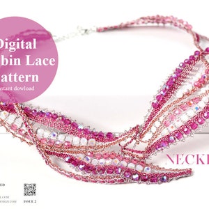 Digital Bobbin Lace Pattern / Necklace - Pink Dew / Lacemaking Jewellery DIY / Instant Download PDF