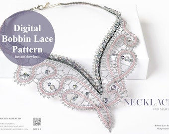 Digital Bobbin Lace Pattern / Necklace - Her Majesty / Lacemaking Jewellery DIY / Instant Download PDF