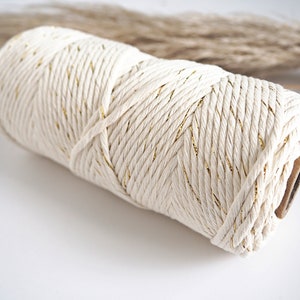Cotone macramè color oro, argento o olografico con cordino in filo metallico / 3 mm / Singolo ritorto / Con sede nel Regno Unito