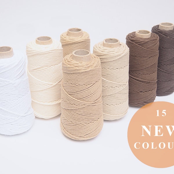 Luxurious Feel Macrame Cotton Cord / 3mm / Single Twisted / 34 Colours / Based in the UK