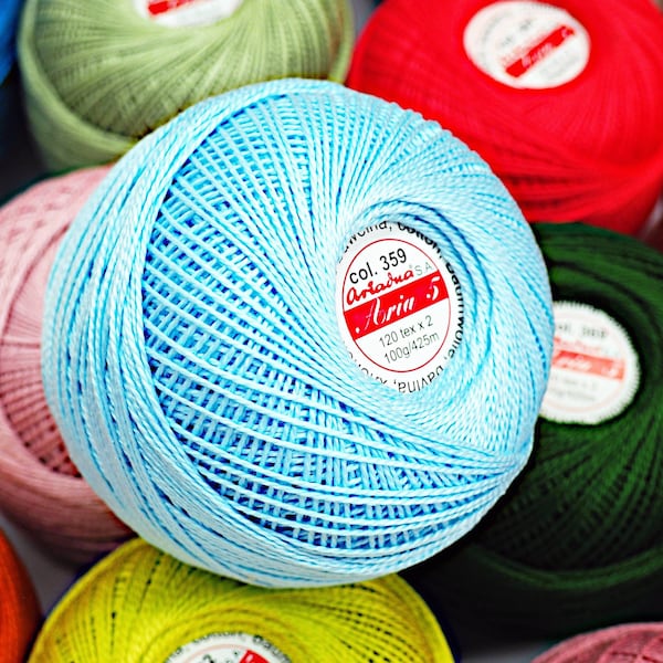 Fil de coton pour crochet et tricot taille 5, grande bobine 425 m / 32 couleurs / fabriqué en UE / livraison rapide