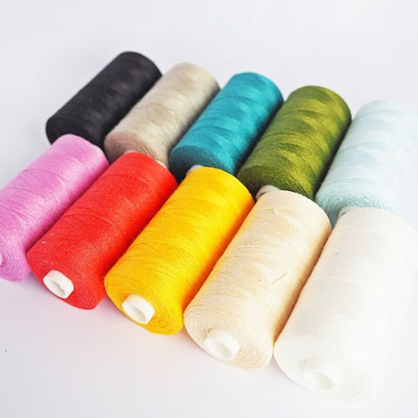 Naturlig fin linnetråd / 547 yards 500 m / 2-trådig spole 100 % linne grå, vit, svart, beige, röd, gul, blå