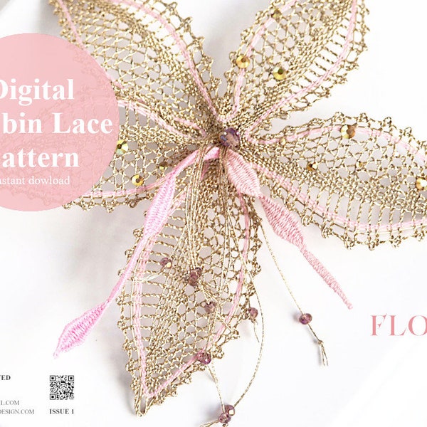 Digital Bobbin Lace Pattern / Flower - Dream Dusk / Lacemaking Jewellery DIY / Instant Download PDF