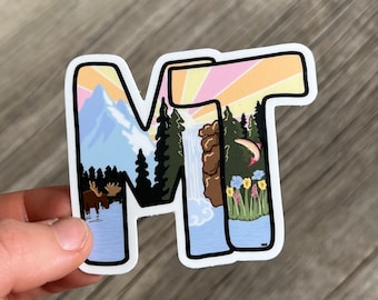 Montana &quot;MT&quot; scenic water bottle vinyl Sticker
