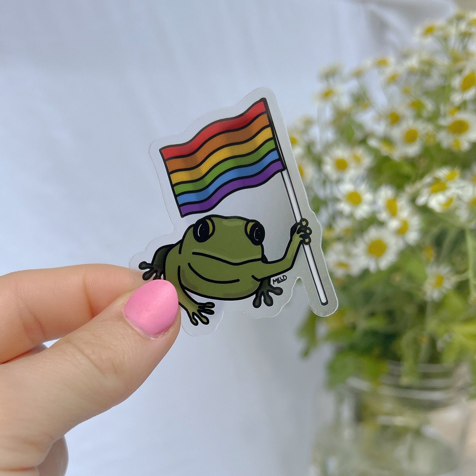 3 Pack Frog With Pride Flag Clear Vinyl Sticker - Etsy