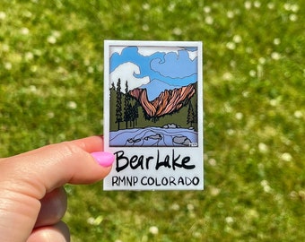 Sticker of Bear Lake RMNP.  Durable weather proof vinyl stickers perfect for water bottles and laptops