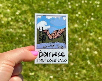 Sticker of Bear Lake RMNP.  Durable weather proof vinyl stickers perfect for water bottles and laptops