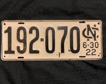 1922 North Carolina License Plate