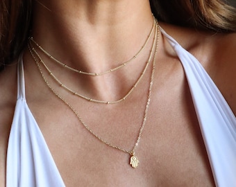 Dainty Gold Hamsa Necklace Layer • Dainty necklace set • dainty jewelry • minimalist jewelry • gifts for her • hamsa jewelry •everyday style