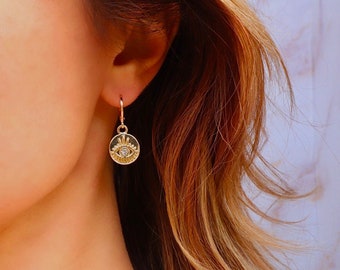 Eye Medallion Earrings • Gold evil eye • gold eye jewelry • evil eye jewelry • gold earrings • gifts for her • birthday • Christmas