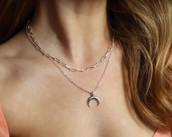 Silver Crescent Necklace Set • Silver Necklace layer • silver chains • gifts for her • silver necklace set • jewelry set • Christmas gifts