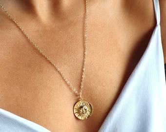 Sun Medallion Necklace • 18kt gold sun medallion • 18kt gold medallion necklace • gifts for her • gold pendant