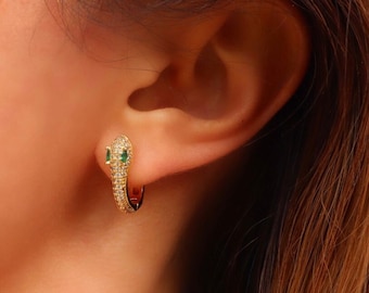 18k Serpent Earrings, Serpent jewelry, gifts for her, good luck, gold earrings, gold hoops, gold jewellery