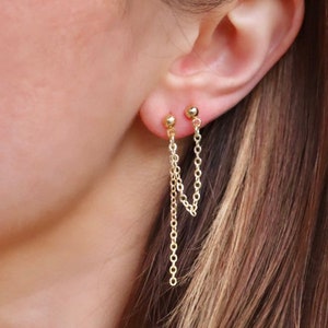 Sweeping chain Earring • chain earring • multiple piercing earring • ear piercings • double piercing earring • gifts for her • drop earring