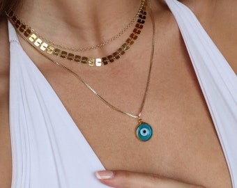 Coastal Necklace Layer • Gold Necklace Layer • Evil eye necklace • evil eye necklace layer • gifts for her • gold chain layer