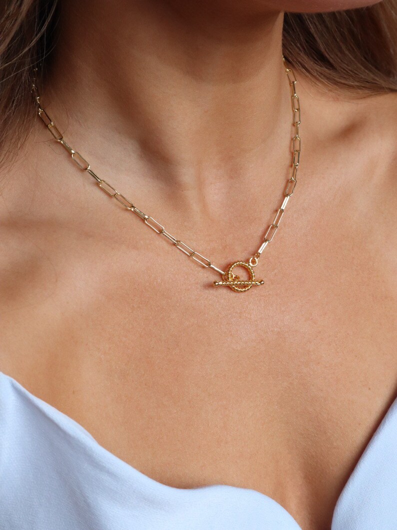 Gold Toggle Chain T bar locket chunky chain thick gold chain statement jewelry gold chain image 2