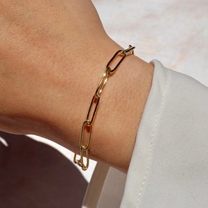 Gold Papierclip Armband Papierclip Kette Chunky Chain Chunky Armband Große Gliederkette Geschenke für sie Weihnachtsgeschenke Erschwinglich Bild 1