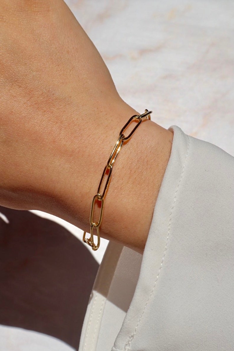Gold Paperclip Bracelet Paperclip Chain Chunky Chain Chunky Bracelet Large Link Chain Gifts for her Christmas Gifts Affordable image 1