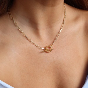 Gold Toggle Chain T bar locket chunky chain thick gold chain statement jewelry gold chain image 1