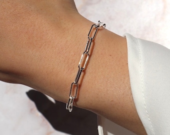 Silver Paperclip Bracelet • Rectangular Chain • Chunky Chain • Chunky Bracelet • Gifts for Her • Affordable Fashion • Silver Bracelet