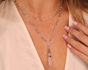 Rose quartz necklace set • rose quartz jewellery • boho • astrology • good energy • gifts for her • birthday • spiritual